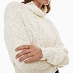 Aritzia Wilfred White Ribbed Montpellier Merino Wool Turtleneck Sweater